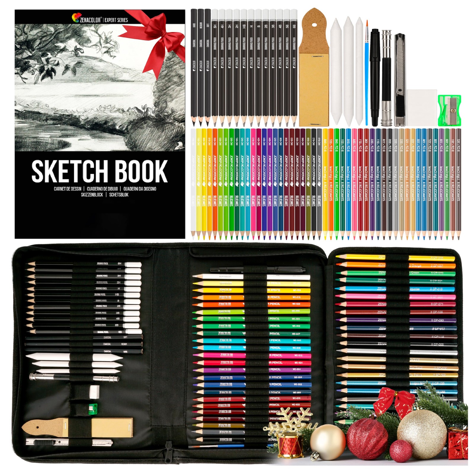 Zenacolor 74 Pack Drawing Kit with 74 Count (Pack of 1), Multicolor