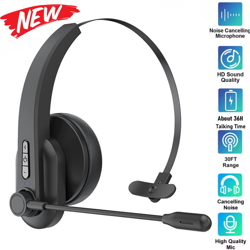 Trucker Headset Wireless Bluetooth 5.4 Noise Cancelling Mic For Phones PC