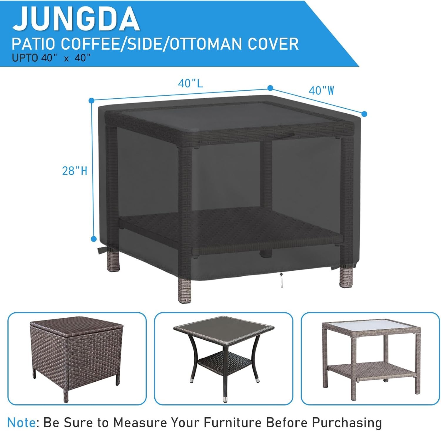 Outdoor Square Table Cover 40 Inch Waterproof Patio Square Bistro Coffee Table