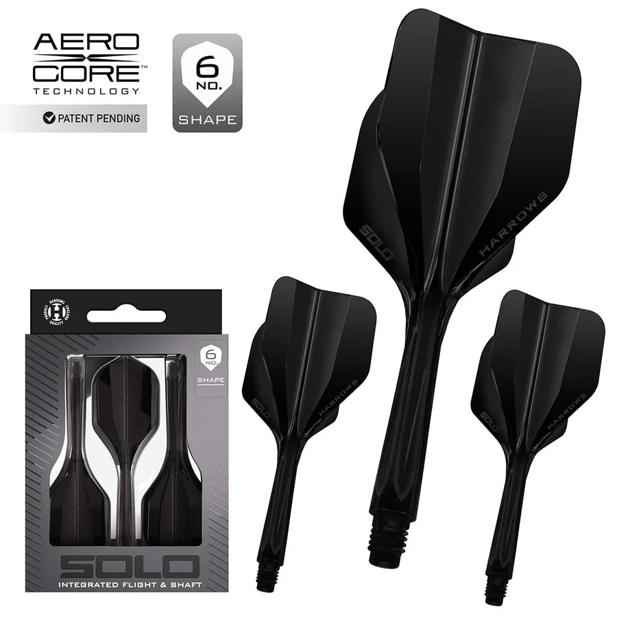 HARROWS SOLO BLACK MEDIUM NO6  1 PIECE MOLDED SHAFT & FLIGHT SYSTEM