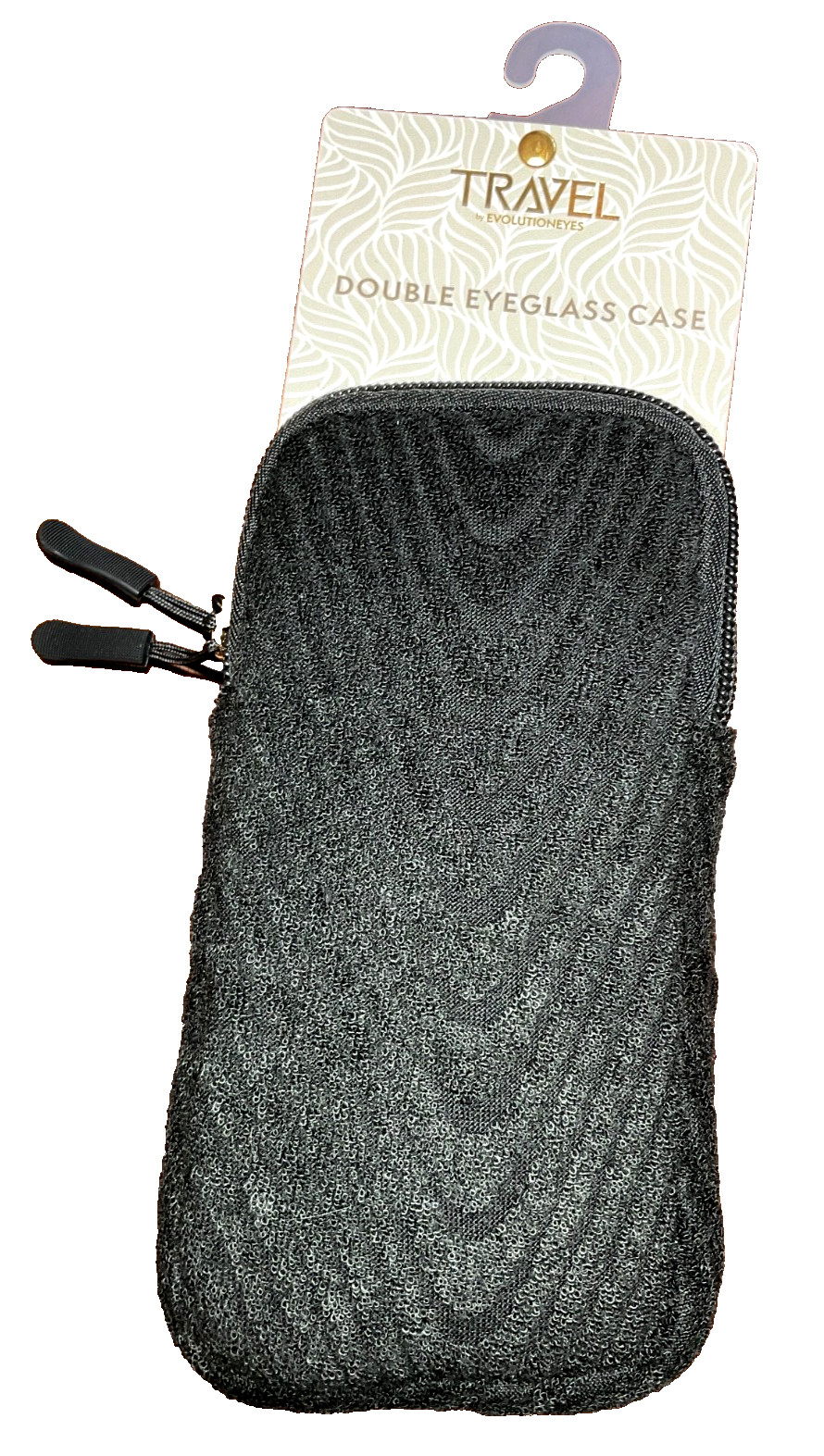 EVOLUTION EYES TRAVEL DOUBLE EYEGLASS CASE BLACK 7 x 3 100% POLYESTER NWT