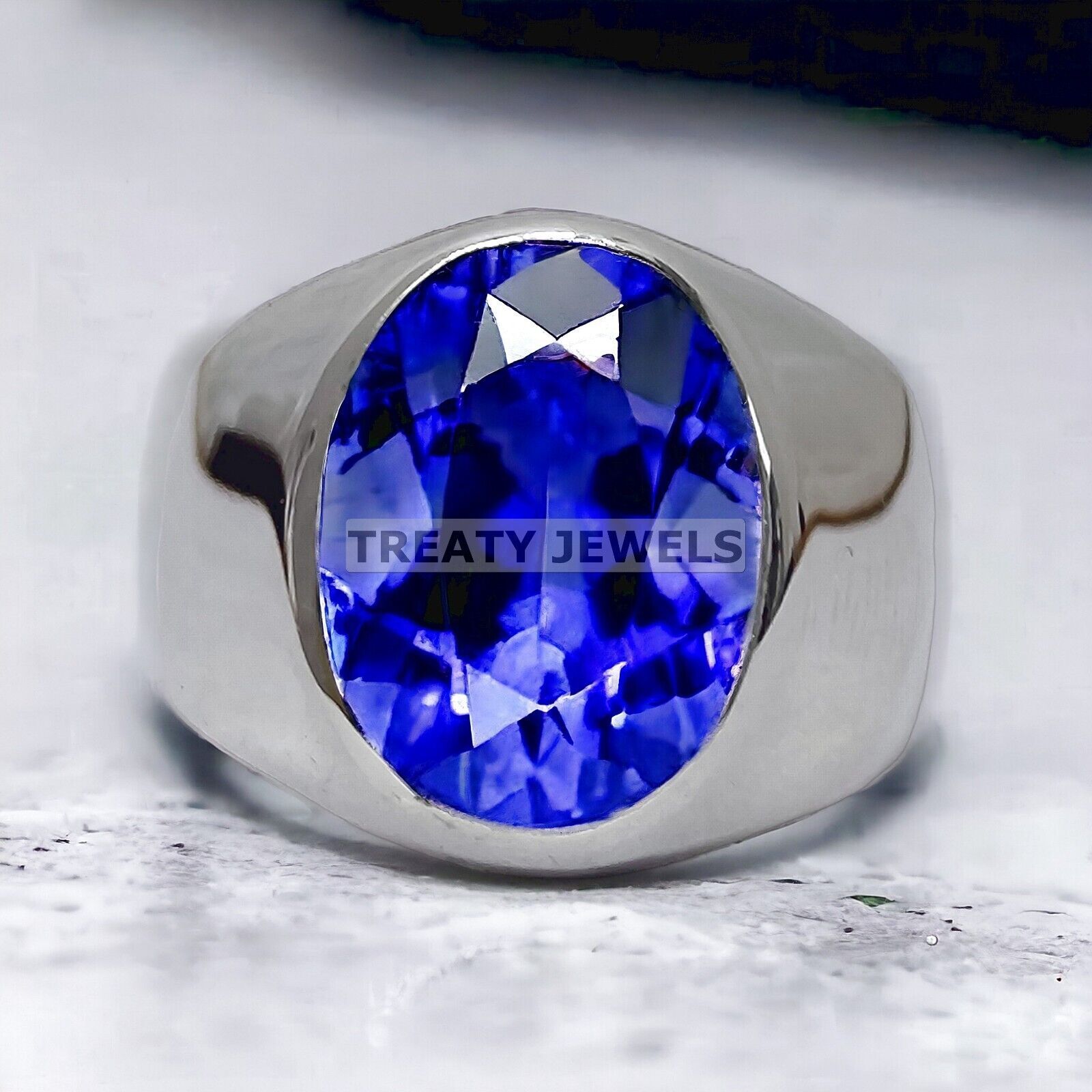 Tanzanite Oval Cut Gemstone With 14K Solid White Gold Ring For Men's #A97
