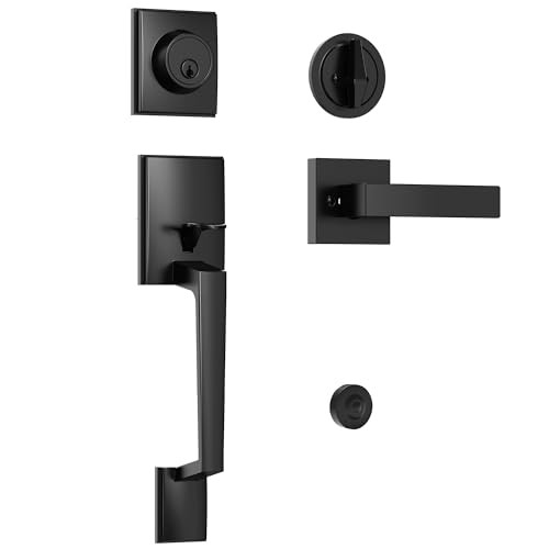 Front Door Lock Set, Front Door Handle and Deadbolt Set, Single Matte Black