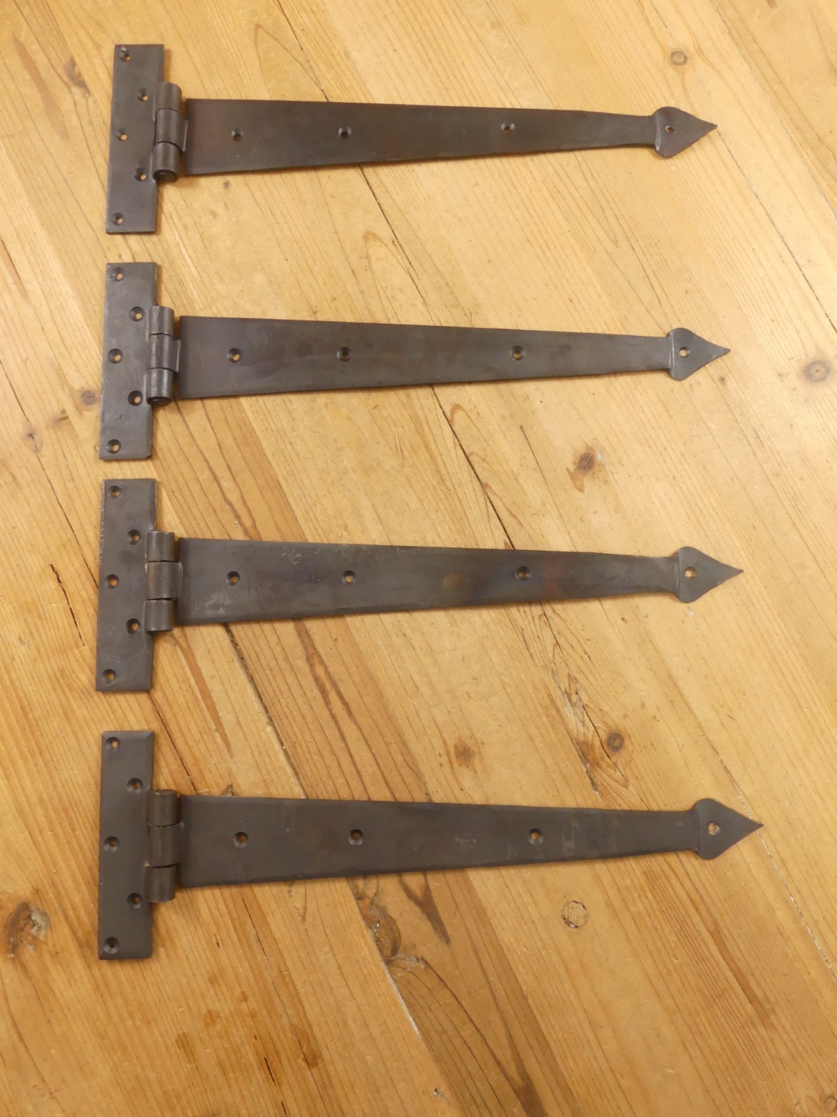4 Large Strap T Hinges 15 1/2" Tee Hand Forged Barn Rustic Medieval Iron