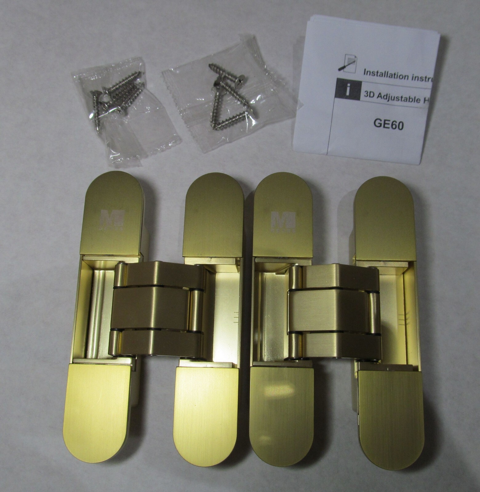 PAIR GE60 3D ADJUSTABLE HIDDEN/ CONCEALED CUPBOARD DOOR HINGES 140x30mm GOLD