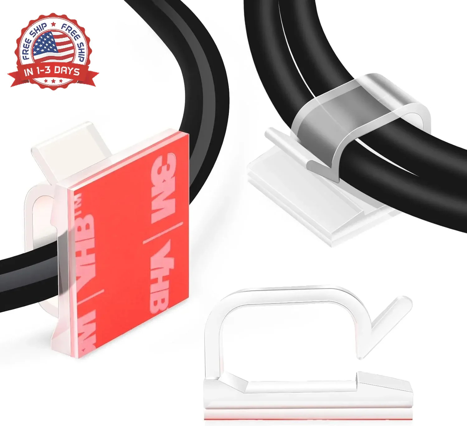 60 PCS XHF 5/8" Adhesive Cable Wire Clips Clear, Outdoor Christmas Light Clips,