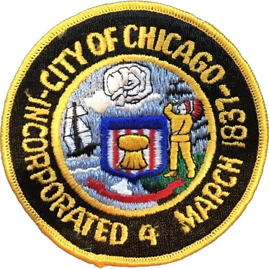 CITY OF CHICAGO SEAL PATCH: Black Border, Size 4" - Large