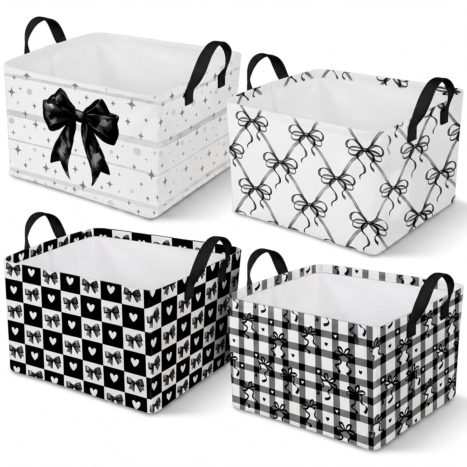 4 Pcs Coquette Black Bow Storage Basket for Gifts Dark Preppy Girly Collapsib...