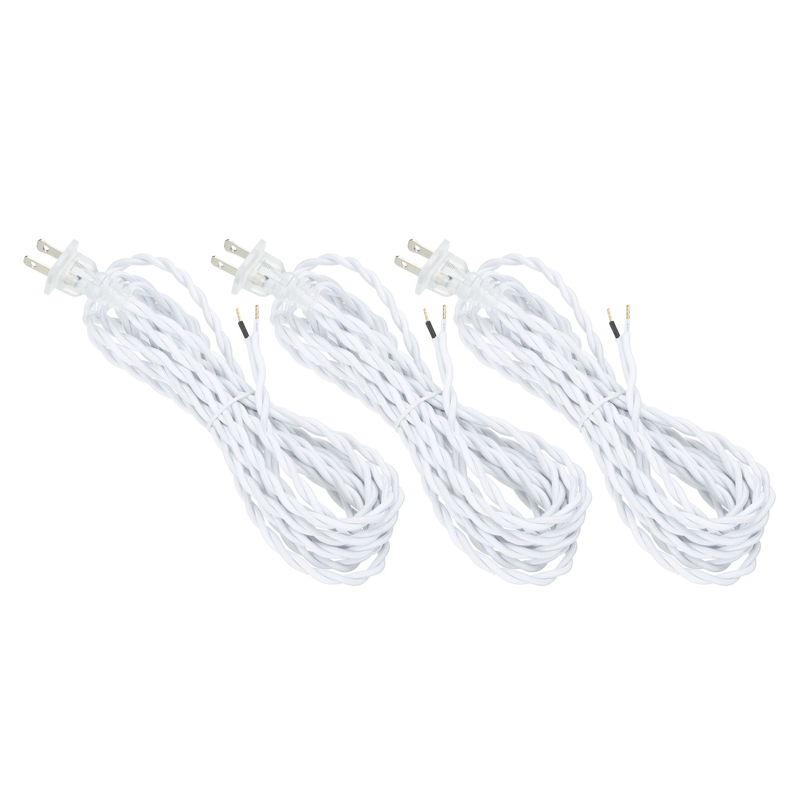 3 Pcs 12Ft 18/2 Twisted Cloth Lamp Cord with Plug, White