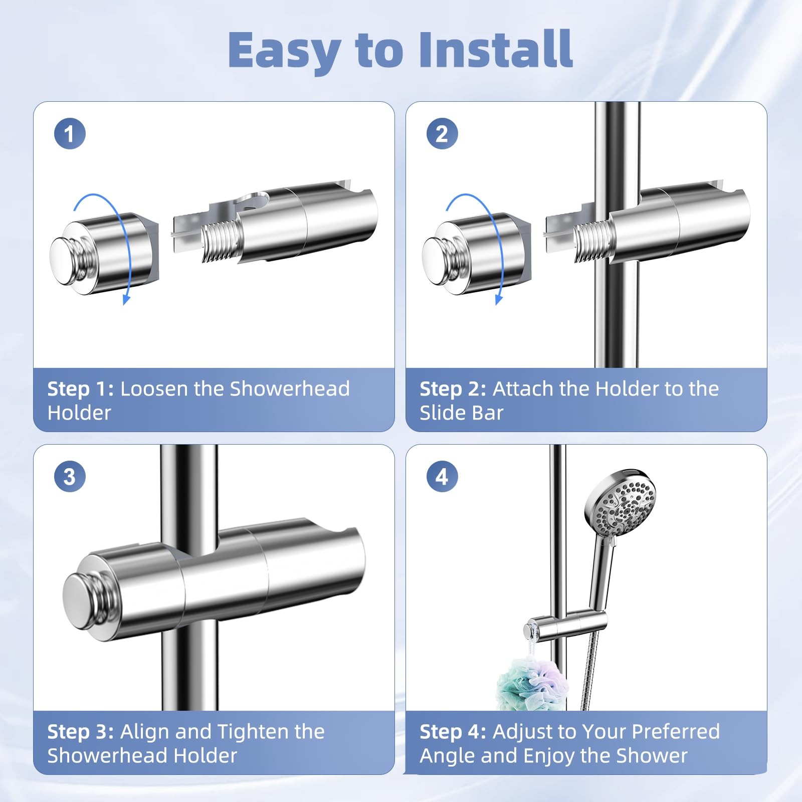 Adjustable Shower Head Holder for Slide Bar, Universal Handheld Bracket, Chrome