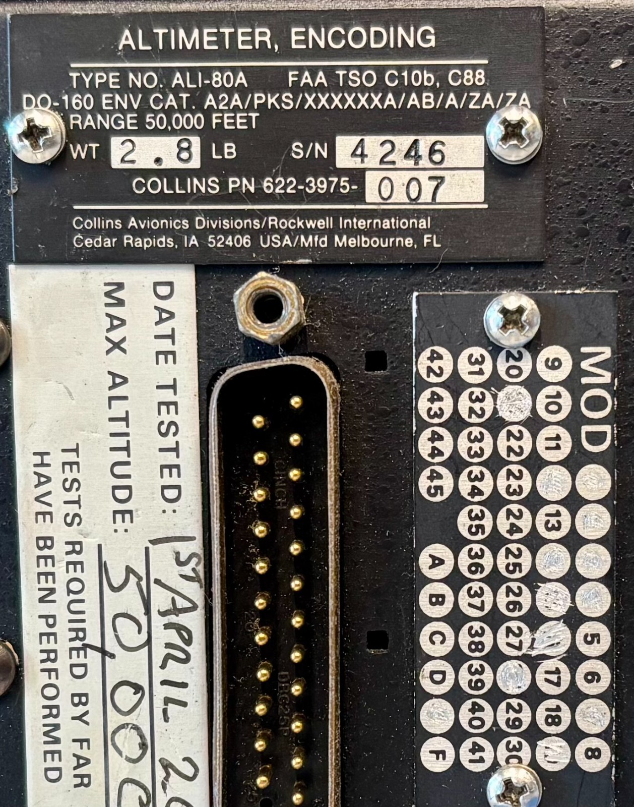 Encoding Altimeter ALI80A 622-3975-007 Removed Working