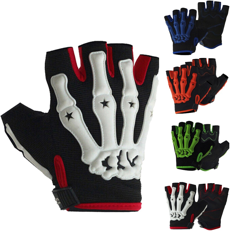 Skeleton Cycling Gloves Gel Padded Half Finger Road Mountain MTB Bicycle Gloves
