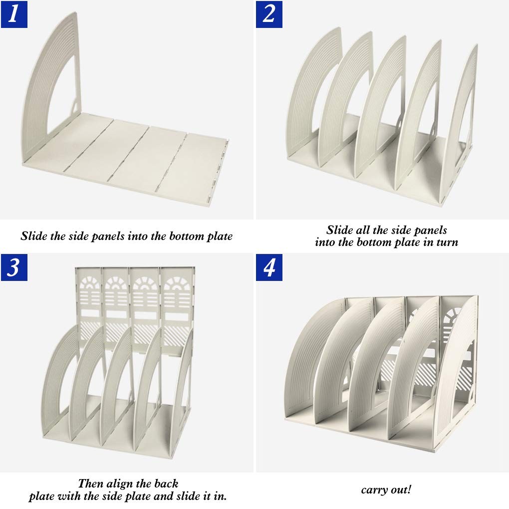 Plastic Arch File Organizer for A4 Documents, Office Desktop Storage, 4 Compa...