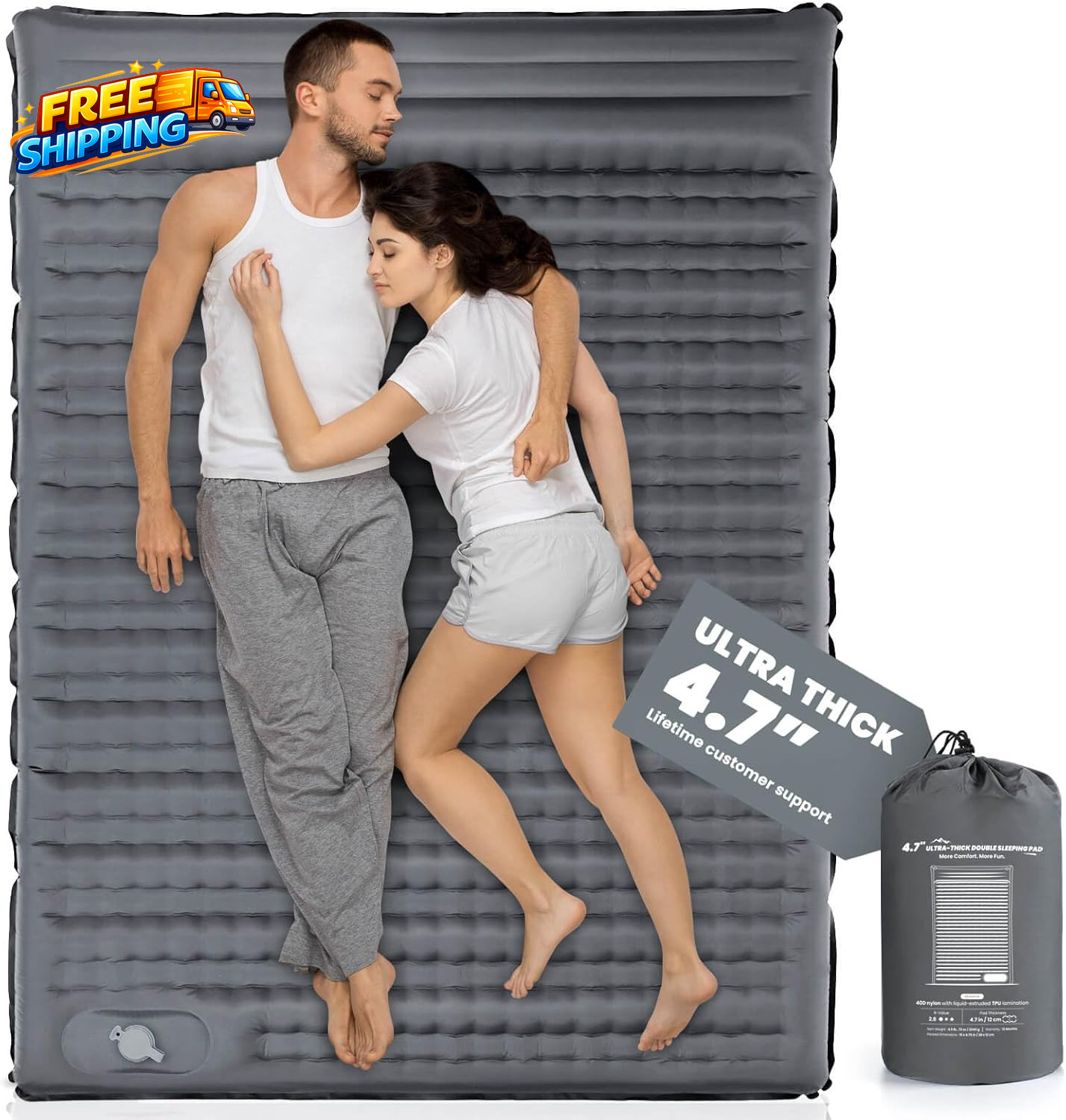 Double Sleeping Pad 4.7 Ultra Thick Camping Mattress 2 Person for Backpacking