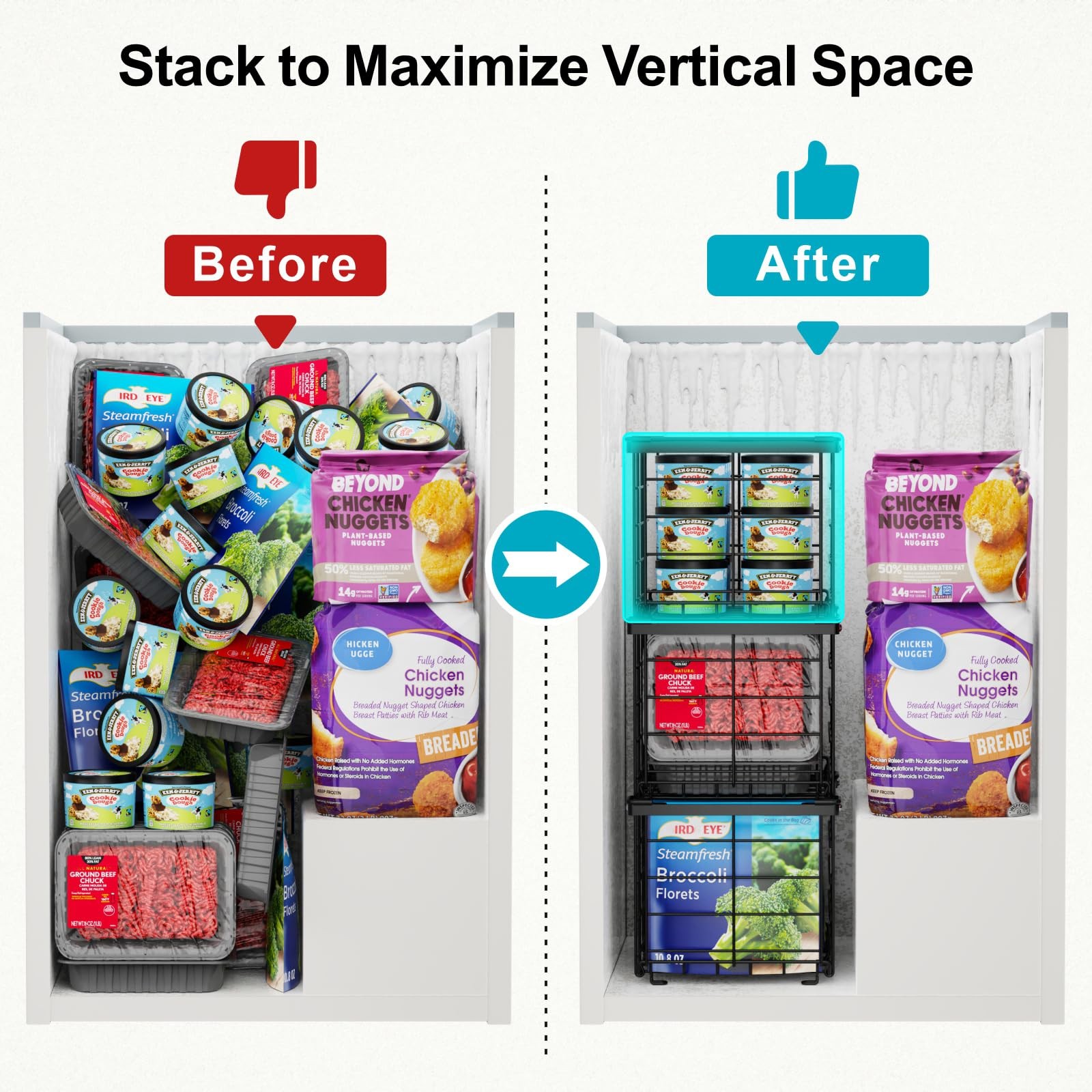 Freezer Organizer Bins - for 3.5 Cu.Ft Deep Freezer, 3 Pack Stackable Chest F...