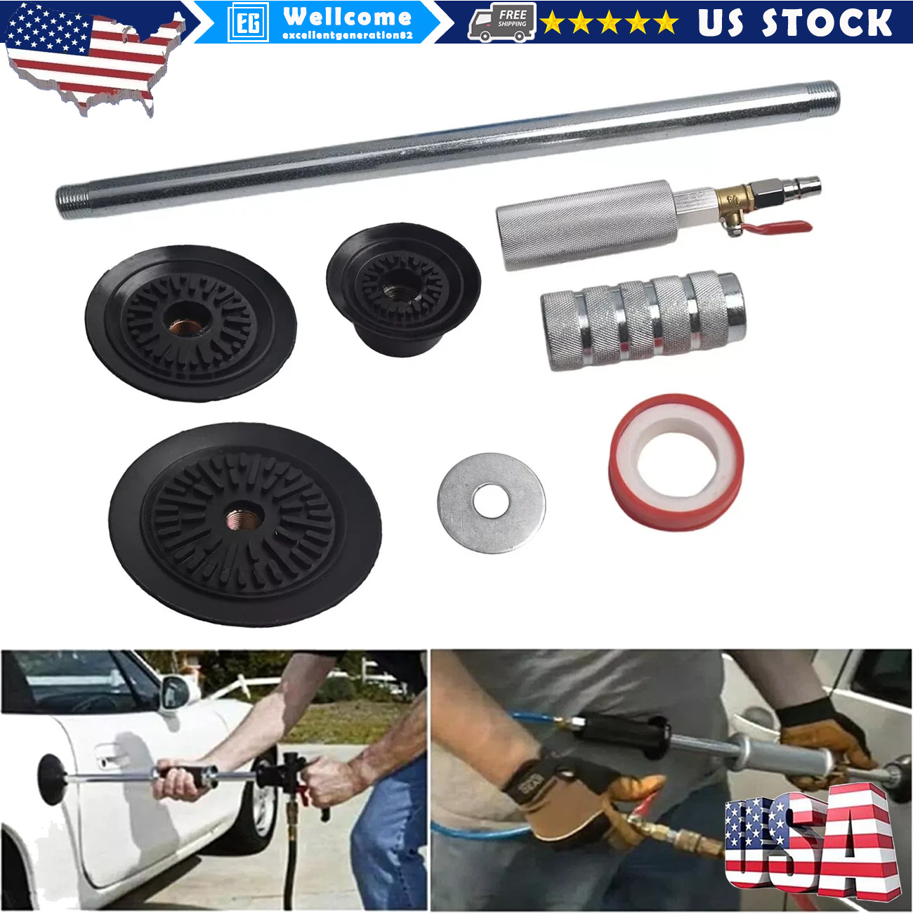 Air Pneumatic Suction Dent Puller Slide Hammer Pulling Car Body Repair Work Tool