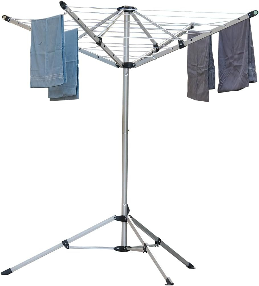 Heavy Duty 4-Arm Umbrella Clothesline, 65ft Drying Space, Adjustable Height