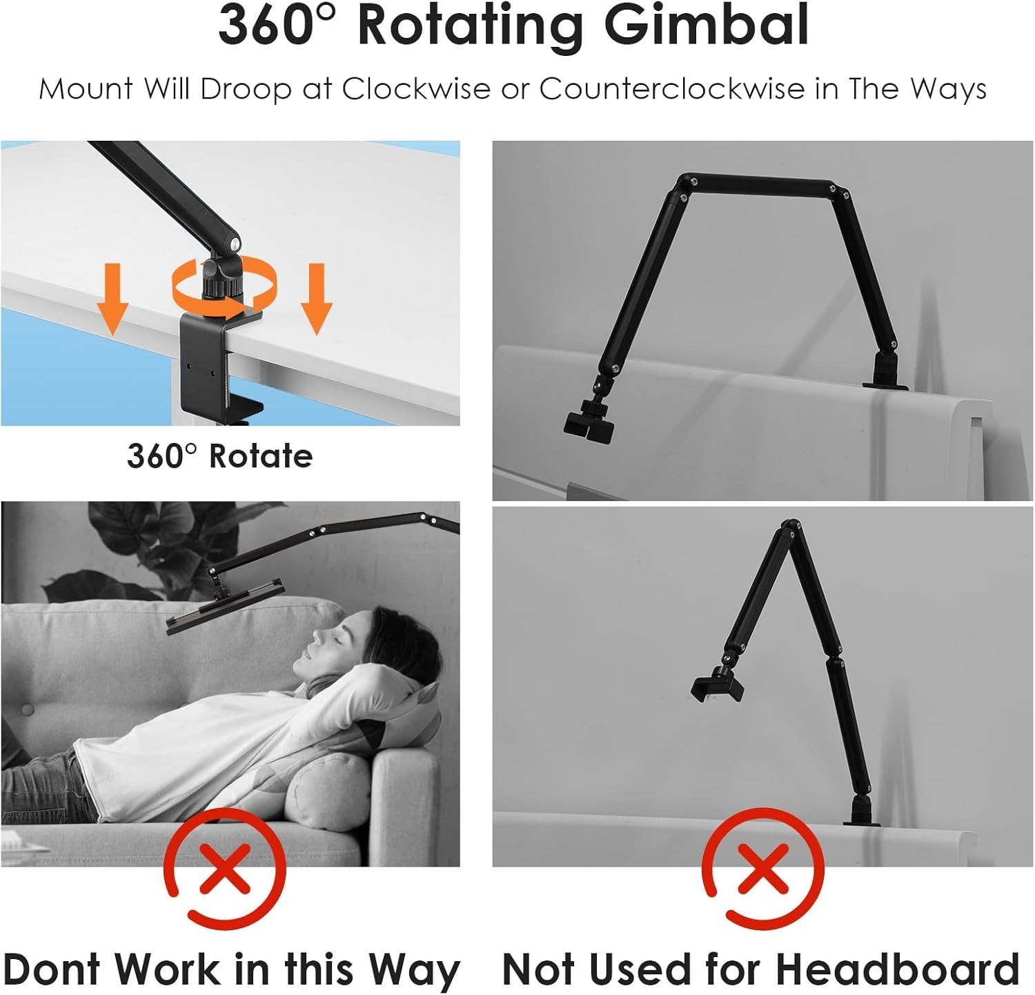 Phone Tablet Holder Stand Bed Desk Mount for IPhone IPad Adjustable 360 Rotation