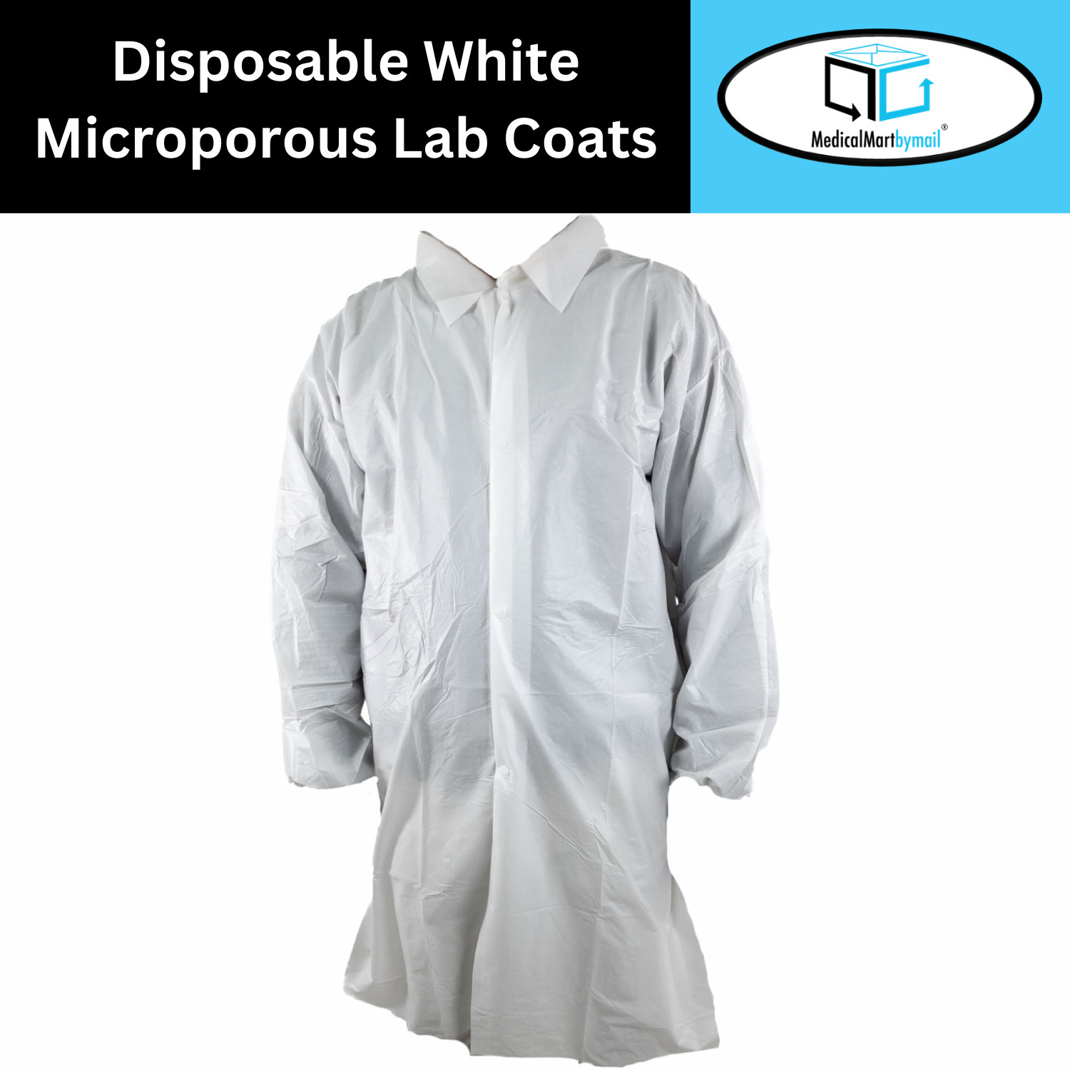 50 Pieces Microporous 50G Lab Coats, White, Elastic Wrists, No Pocket Large