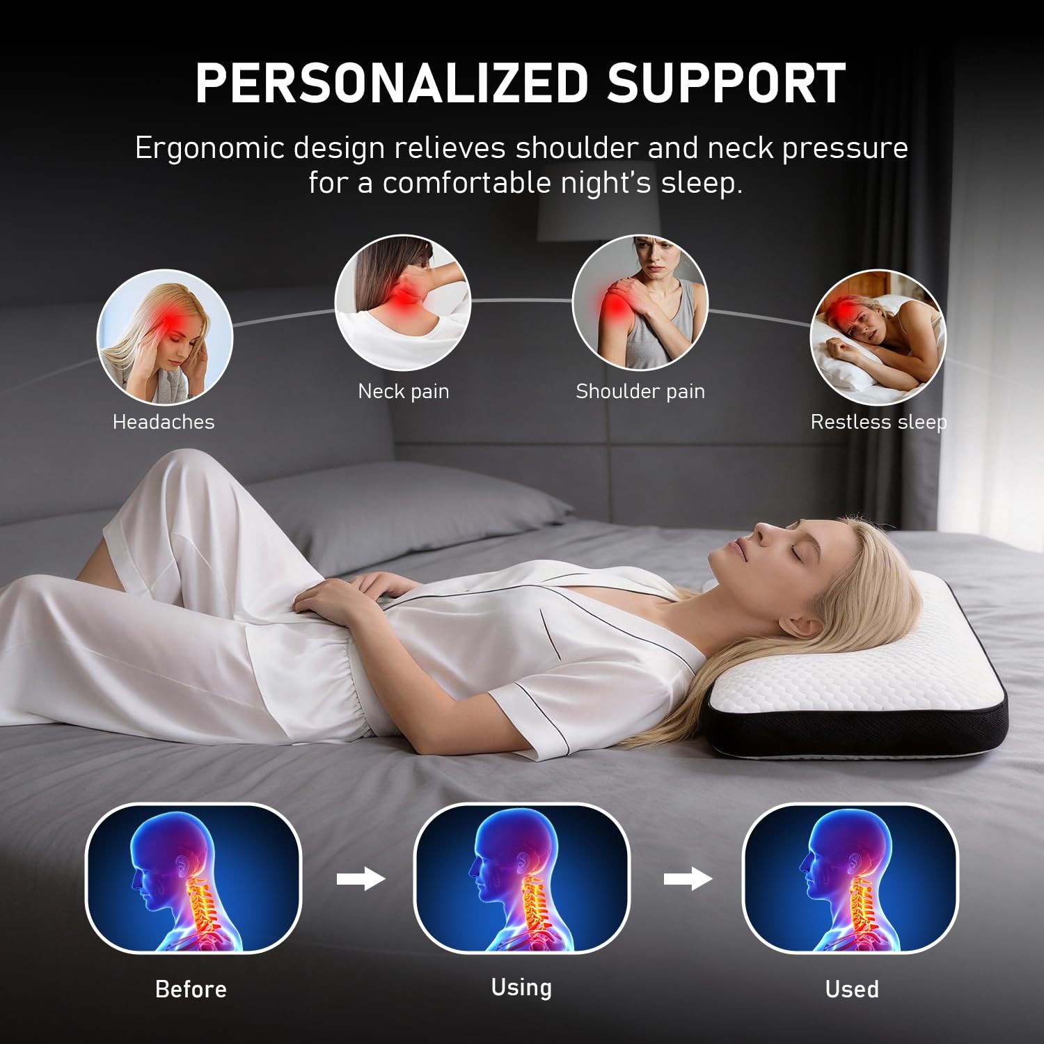 Memory Foam Pillows Standard Size Set of 2, Cooling Pillow for Sleeping with ...