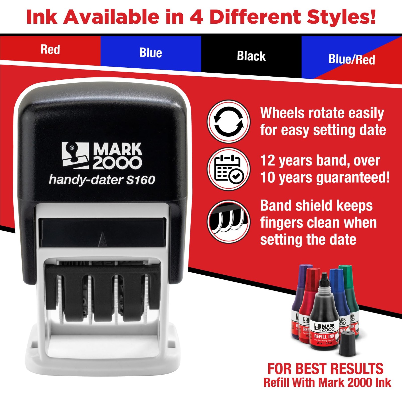 Mark 2000 SelfInking Rubber Office Stamp Received Date Red Ink Handy S160