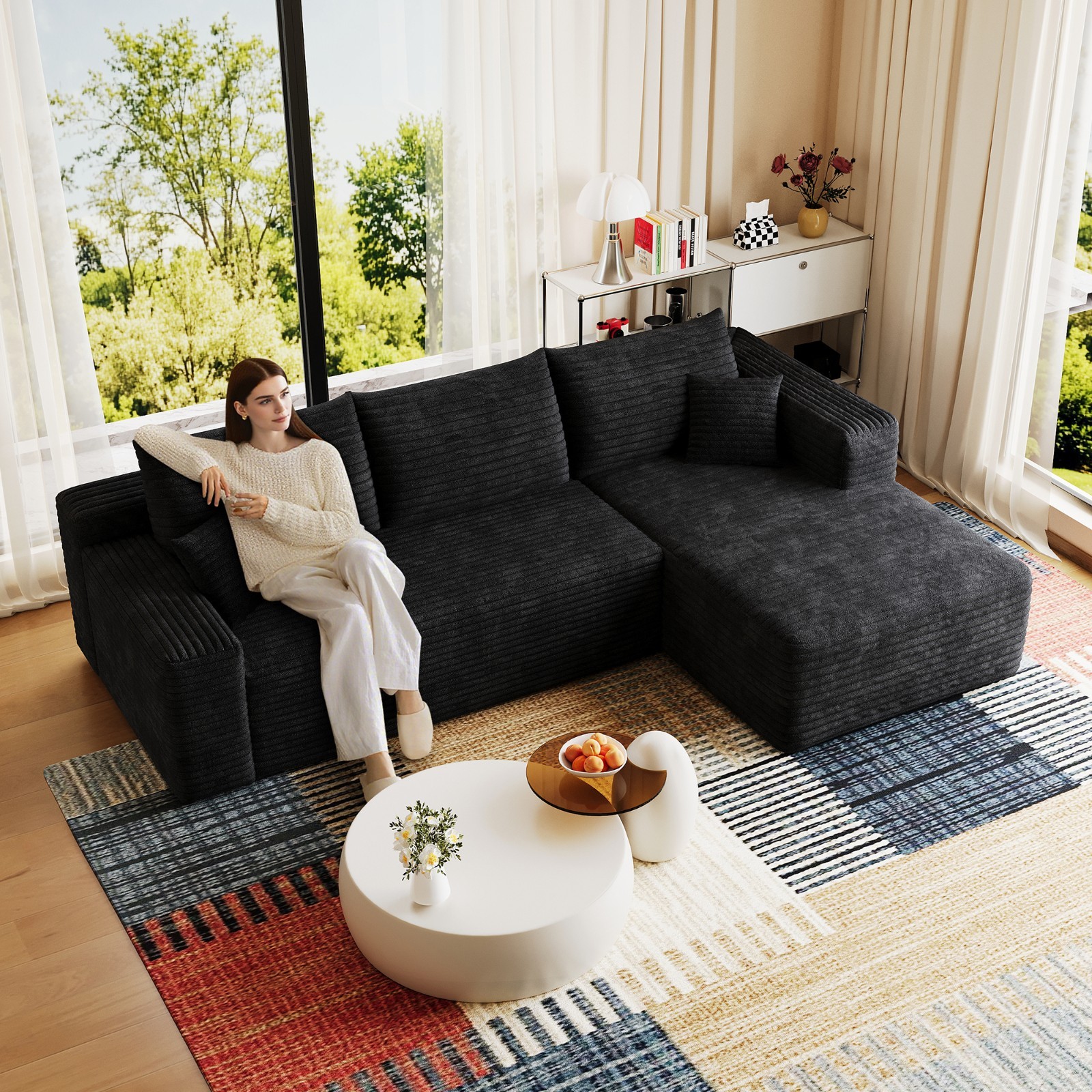 95" Cloud Sectional Couch with L-Shape Chaise Modular Corduroy Sofa Living Room