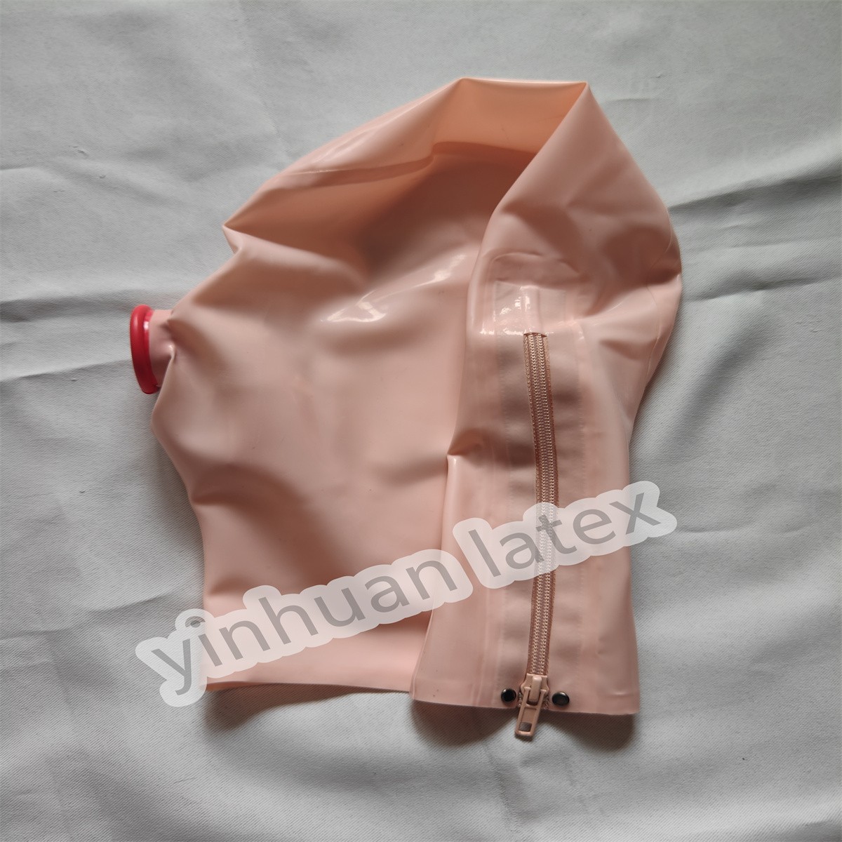 Latex Hood Baby Pink with Long Tube Sheath Rubber Mask Halloween Cosply Costume