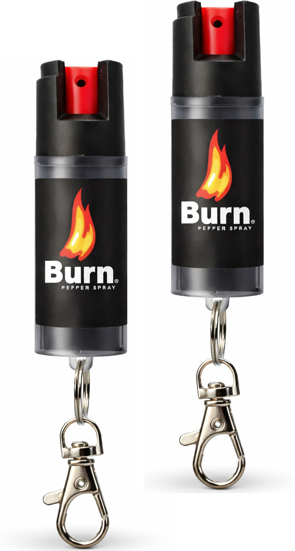 Burn Pepper Spray 0.5oz Police Strength OC Keychain Self Defense Black 2 Pack
