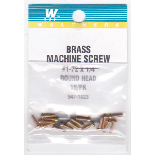 Walthers 947-1023 #1-72 Brass Round Head Machine Screws 1/4 x .073" (16)'