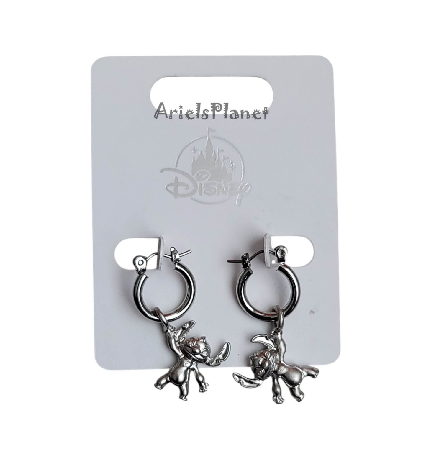 Disney Parks Figural Stitch Silvertone Finish Hoop Earrings, Lilo & Stitch