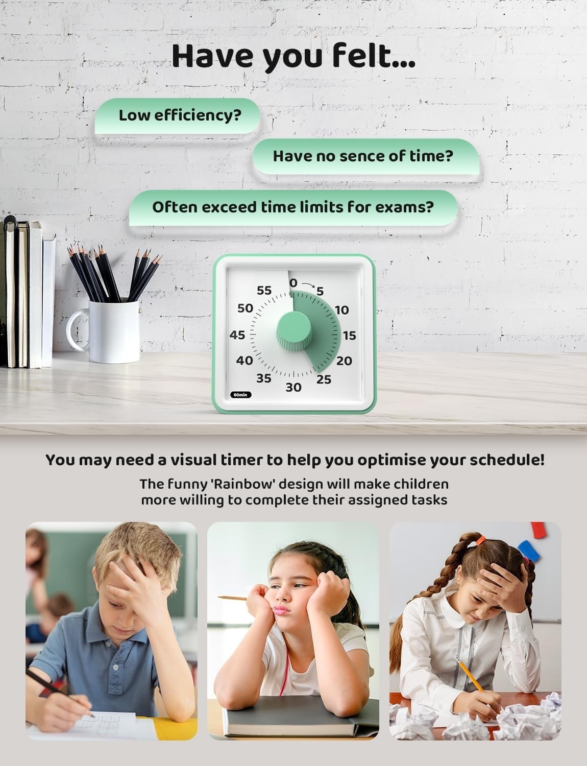 Visual Timer 60-Minute Silent Visual Timer Kids Kitchen Countdown Mute Alarm
