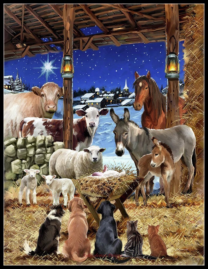 Animals in Manger - Counted Cross Stitch Patterns - Color & BW Symbols