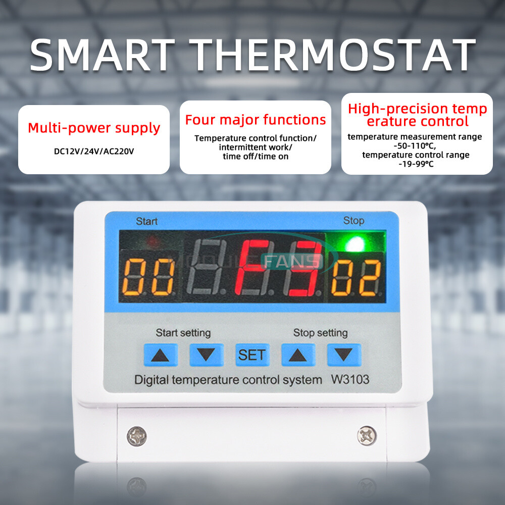 W3103 Digital Wall-Mounted Temperature Controller Thermostat 30A 12V/24V/220V
