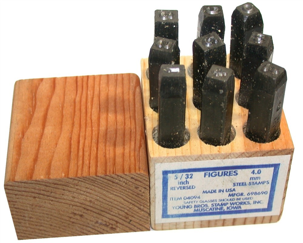 Young Bros 04094 Reversed Number Steel Stamp Set 5/32" 3/8 Shank w/Case Made USA