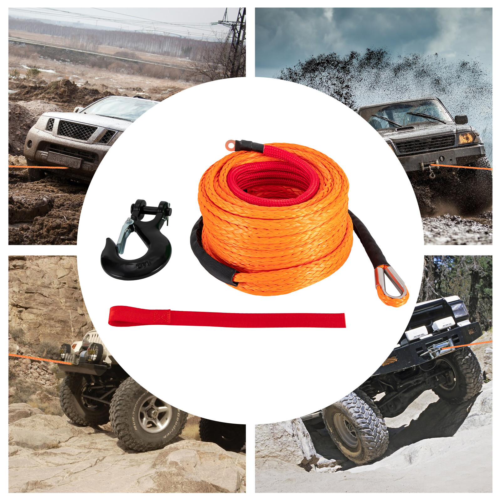 3/8"x100ft Synthetic Winch Rope 22046lbs Recovery Cable Winch Line Truck SUV