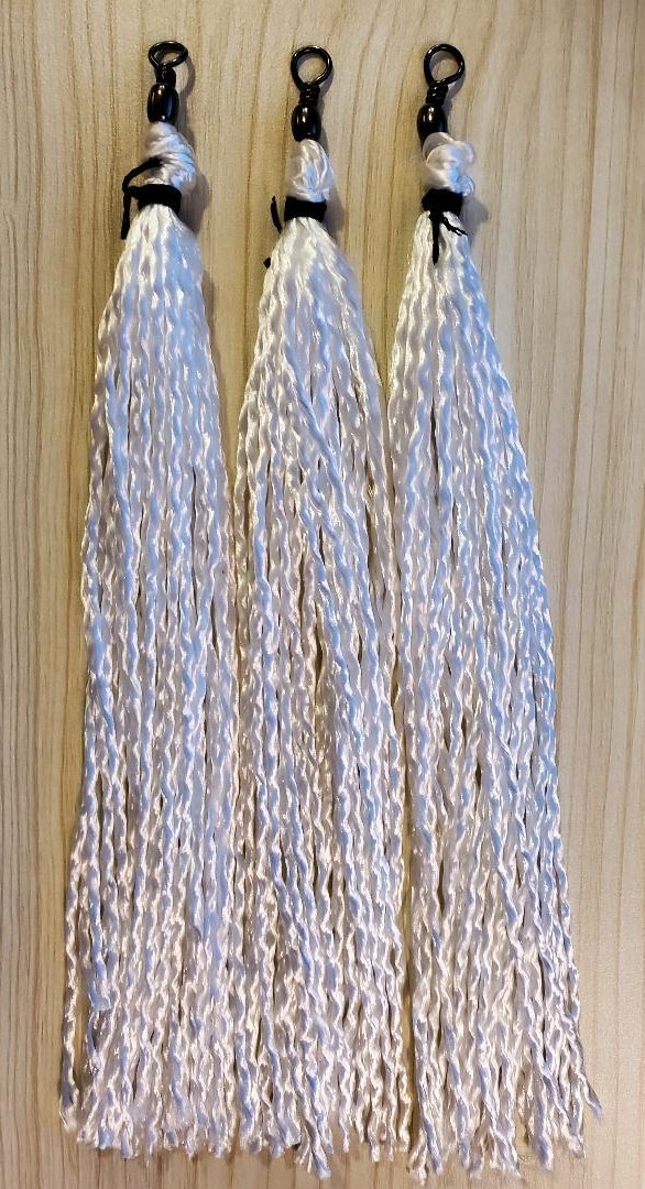 3 New 9" Hookless White Garulator Gar Fishing Rope Lures Eagle Claw 2/0 swivel
