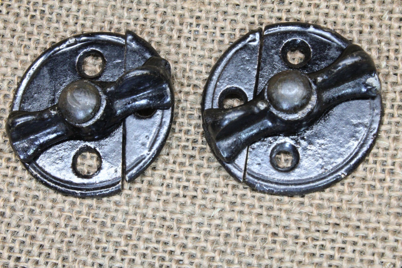 2 Old Jelly Cabinet Cupboard Door Turn Buttons Latches 1 1/2" Back Plate Vintage