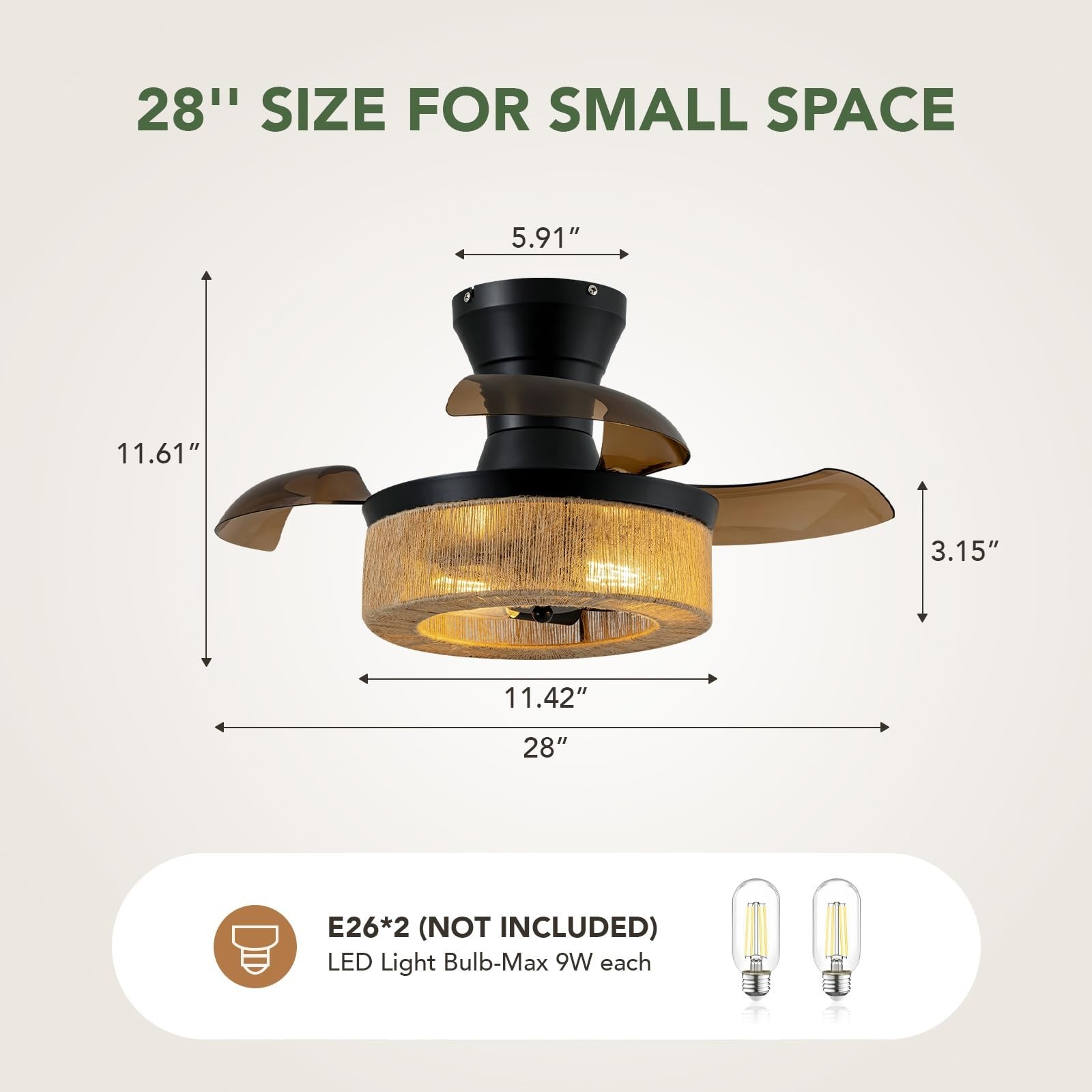 Spacora 28'' Retractable Ceiling Fan Lights, Flush Mount Small Caged Profile