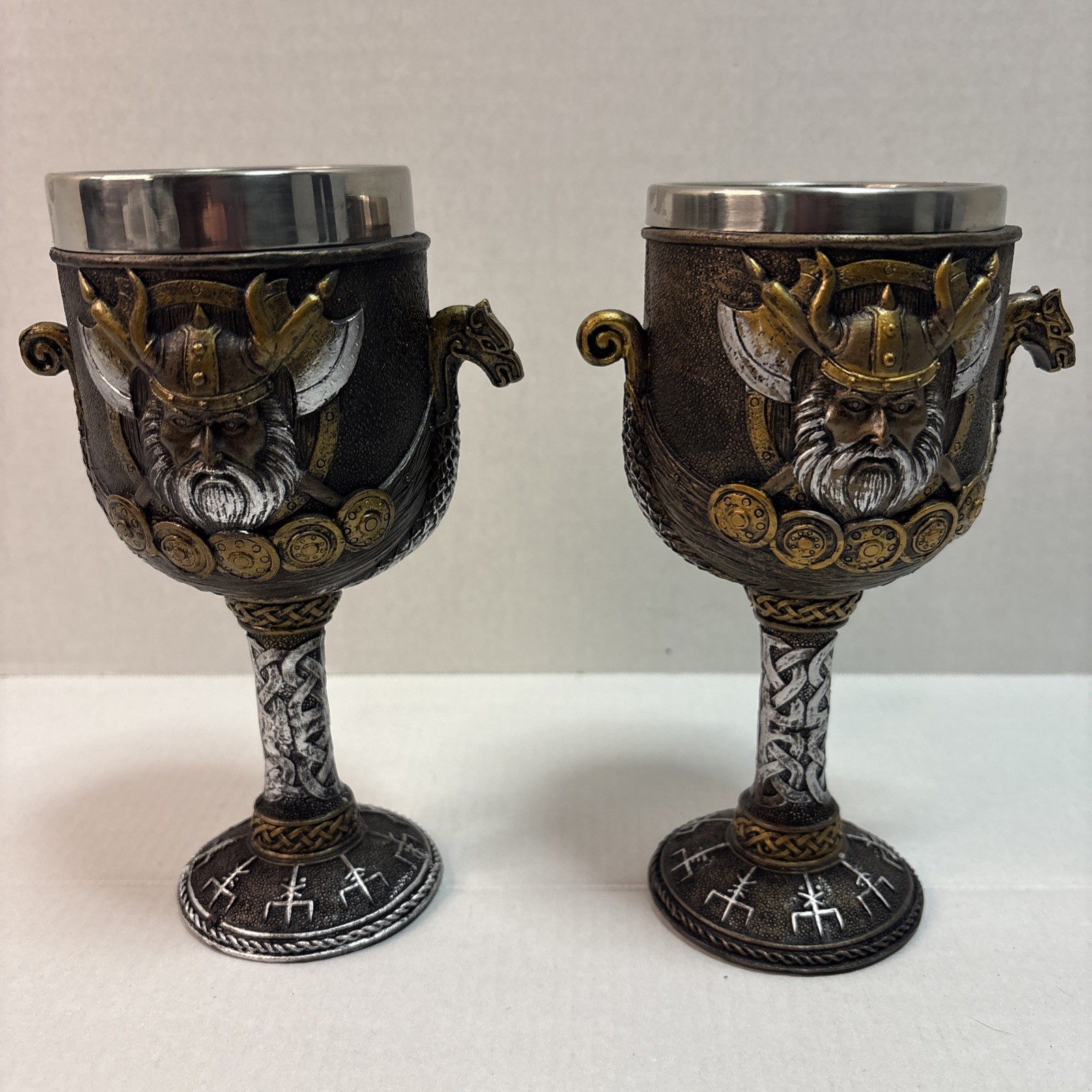 2 Viking Ship Chalice Goblet Wine Cup Pacific Giftware, 6.5” Tall