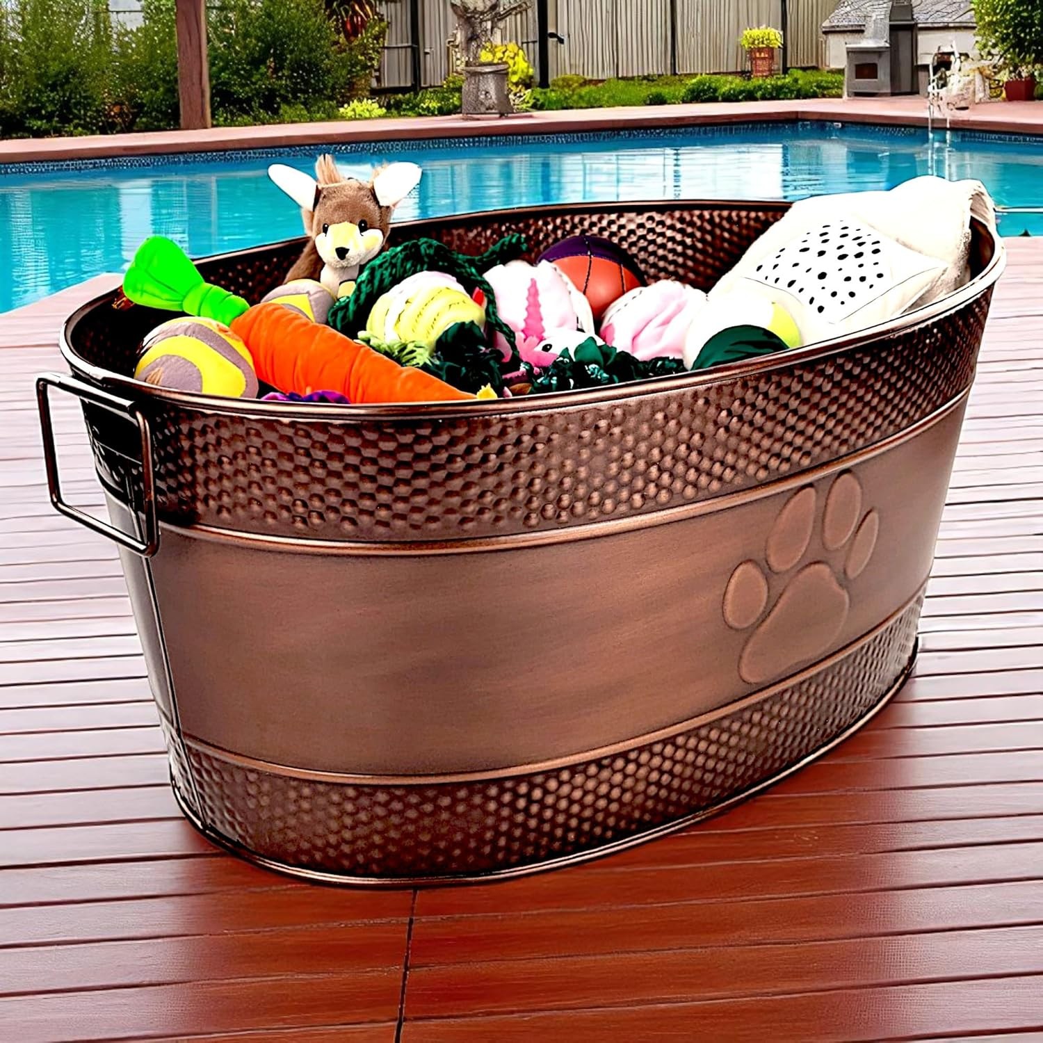 BREKX Indestructible Metal Dog Toy Bin - Copper - 25 Qt, Bronze