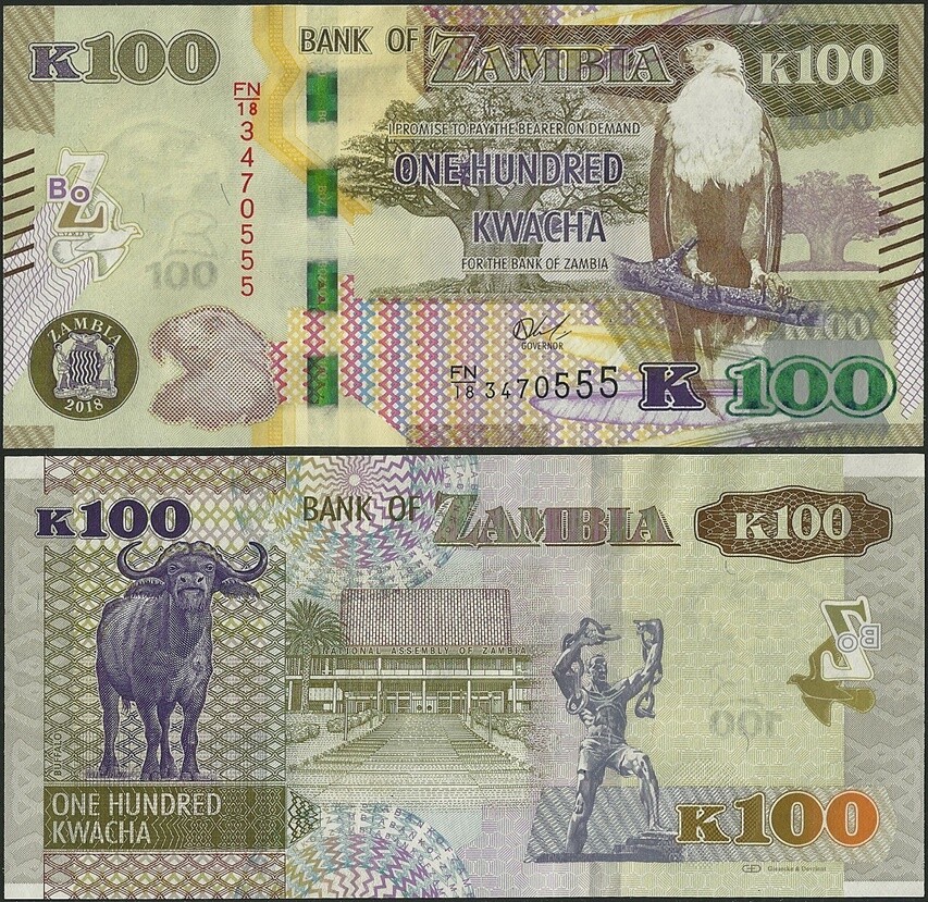 Zambia P67 B170 100 Kwacha 2018 Prefix FR/18 @ EBS