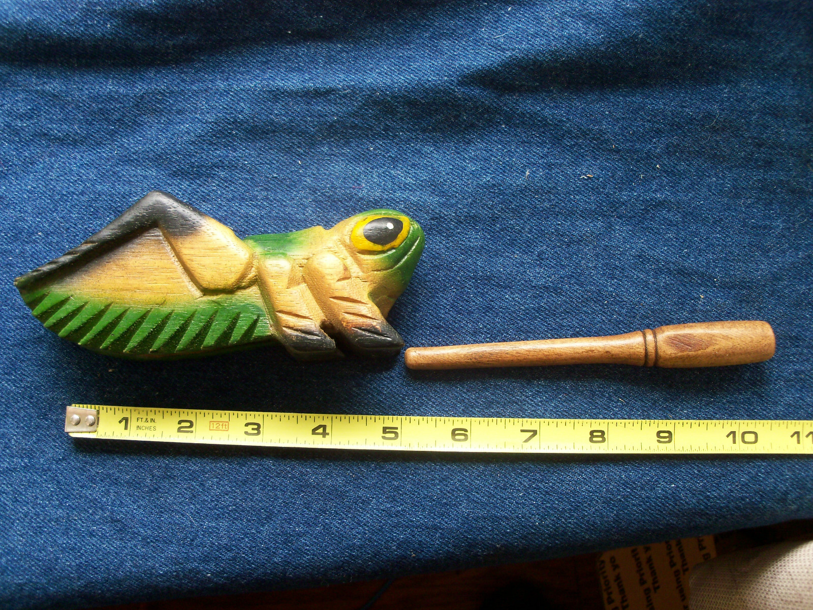 Hand carved wood Croaking Grasshopper percussion sound  6" long about 1.5" wide
