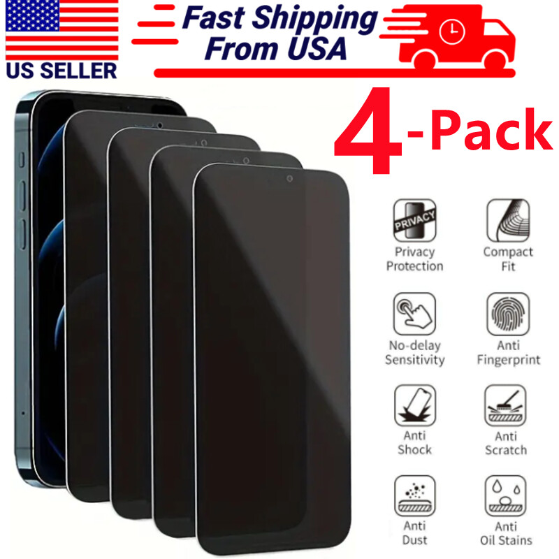 4 Pack for iPhone 17 16 15 14 13 Pro Max Privacy Tempered Glass Screen Protector