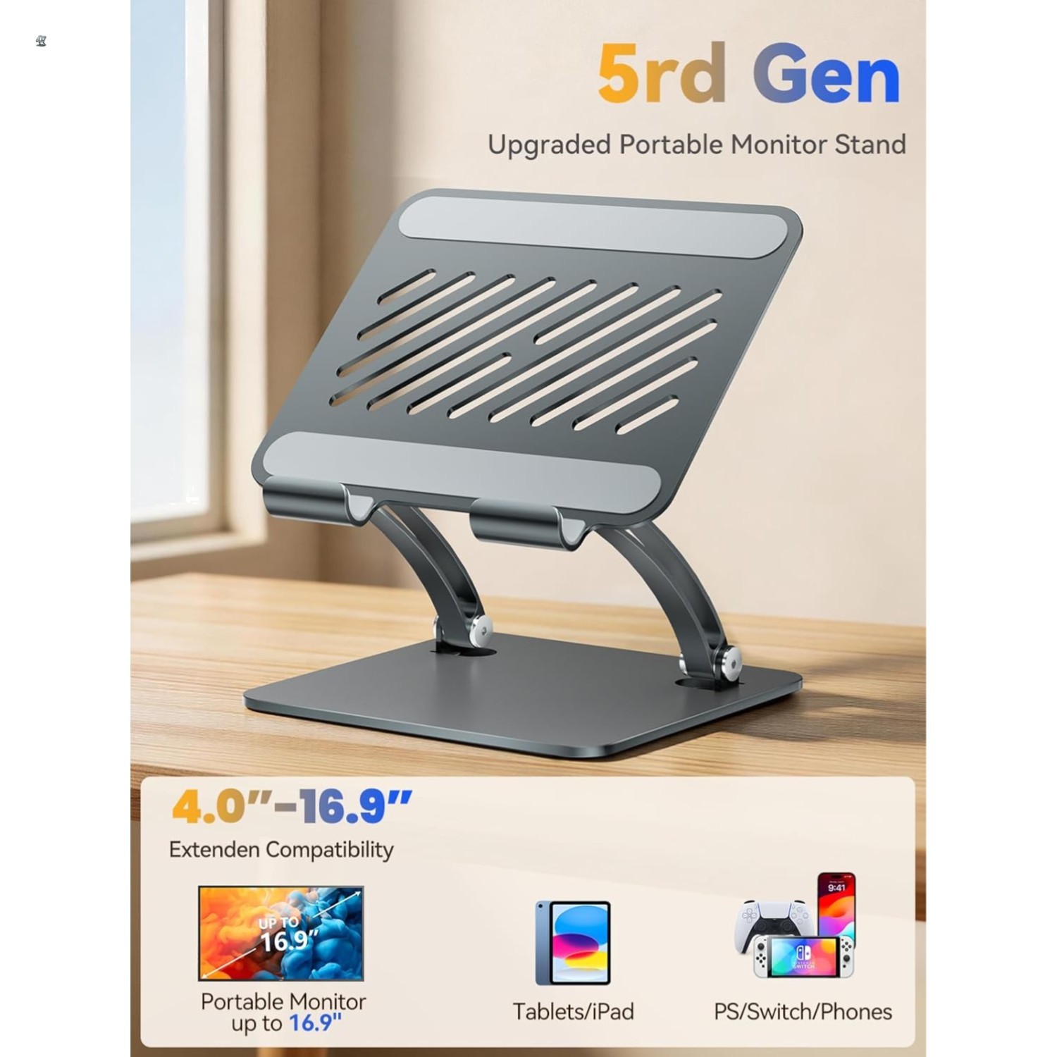 Tablet Holder Stand, Dual Rod Adjustable Aluminum Desktop Stand, Compatible w...