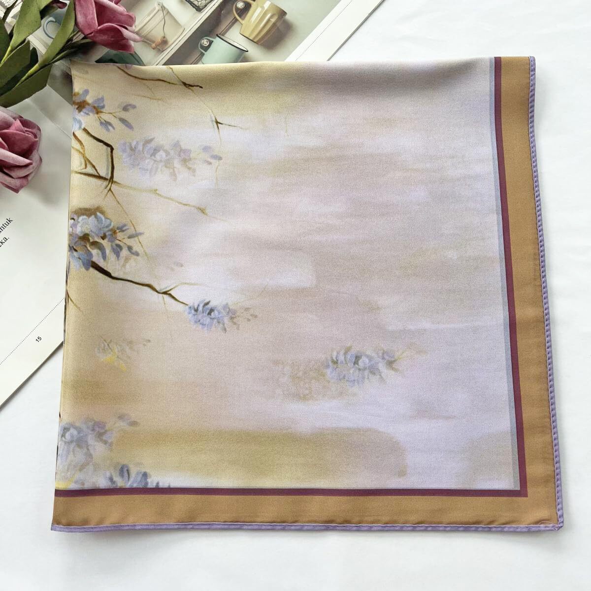 Silk Scarf for Women and Men with Double-sided Different Patterns Head Scarve...