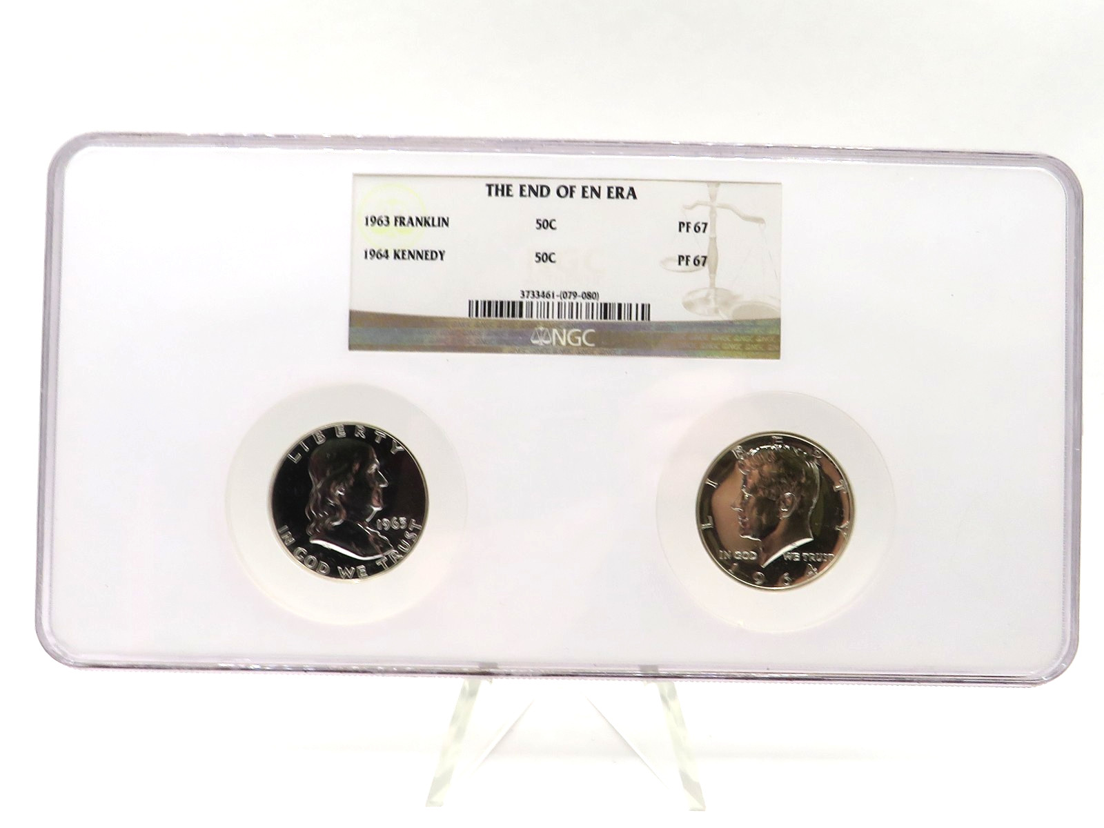 THE END OF AN ERA Two Silver Half Dollars NGC PF67 1963 Franklin & 1964 Kennedy*