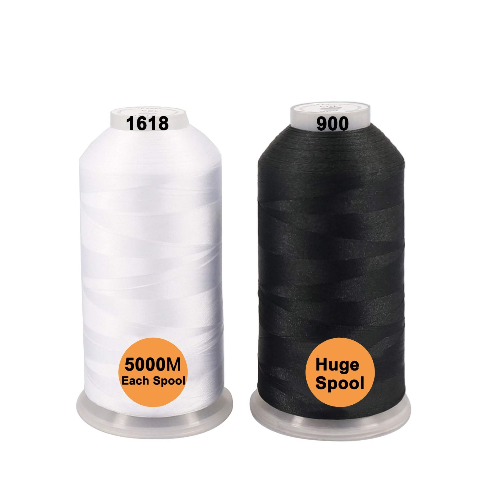 Embroidery Machine Thread, Polyester 5000M, 2 Huge Spools, Black White