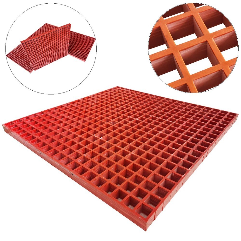 1 PCS Red Fiberglass FRP Grating Sewer Grid Fence for Car Wash Shop 2.6ft*2.6ft