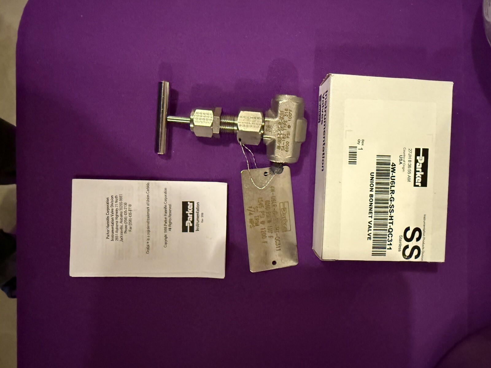 Parker 4W-U6LR-G-SS-HT-QC311, Needle Valve SS Union Bonnet 6000 PSI (NEW IN Box)