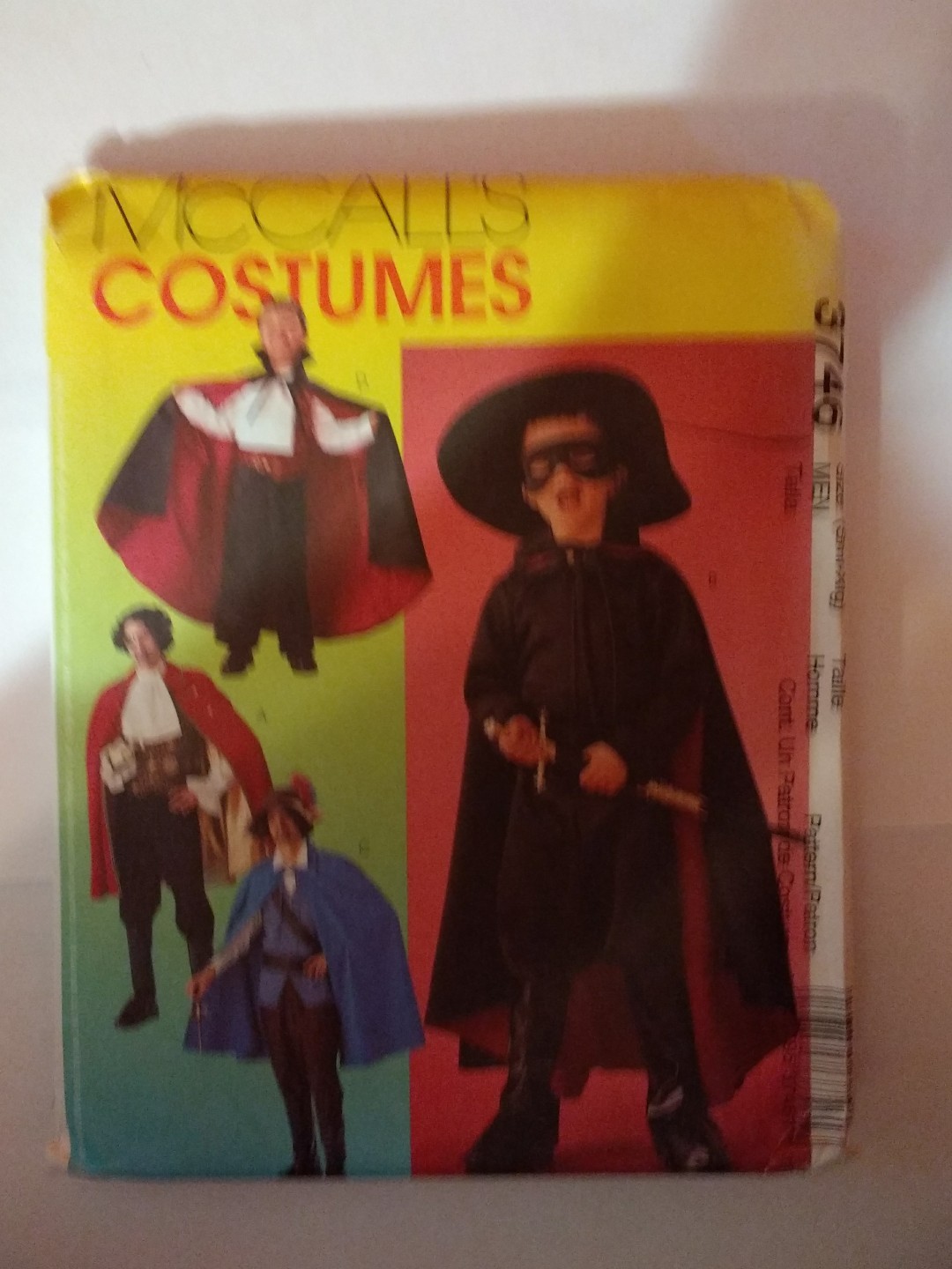 McCall's 3746 Size S-Xl Men's Pirate Masked Avenger Swashbuckler Vampire